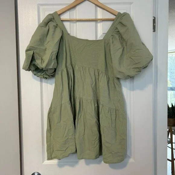 Linen Look Puff Sleeve Smock Mini Dress - Picture 4 of 6